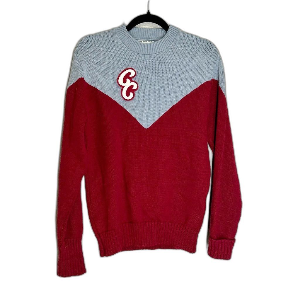 Vintage Americana color block sweater cheerleading preppy USA made applique